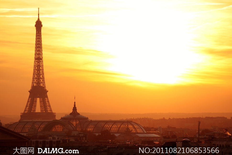 朝阳中的巴黎埃菲尔铁塔高清摄影图片 - 大图网