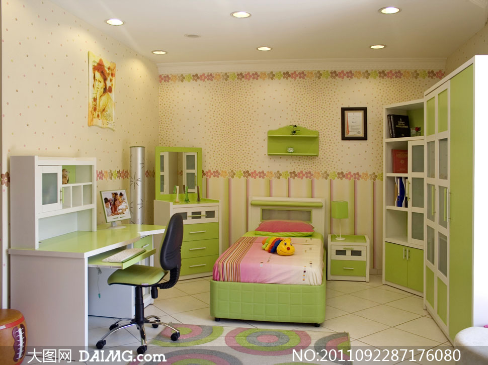 绿色清新风格儿童房装修效果图 - 大图网设计素