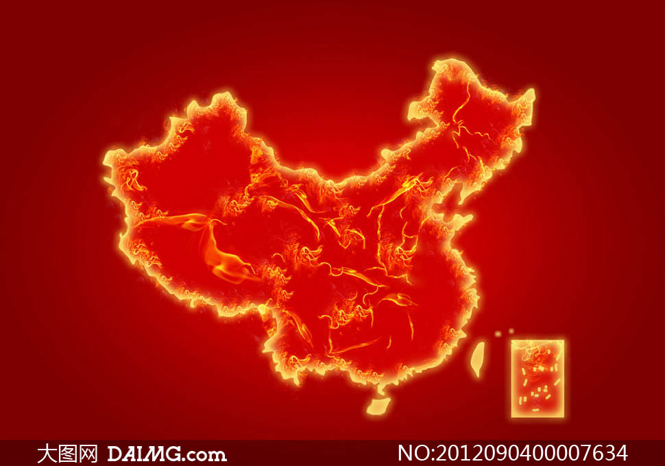 红动中国中国中国地图火焰烟雾燃烧火光喜庆红