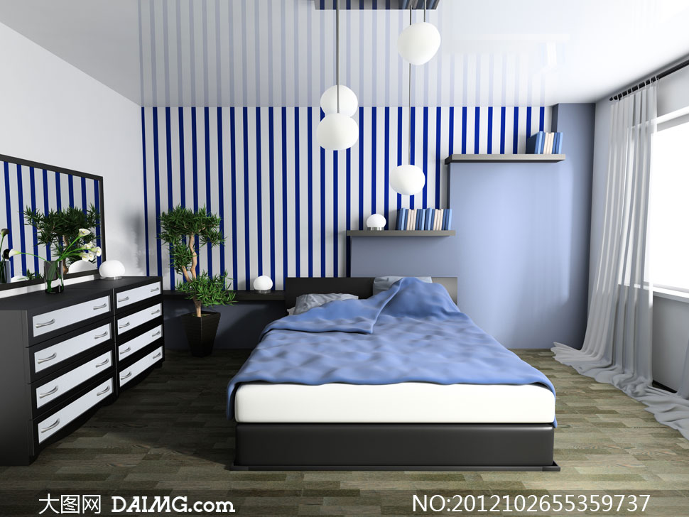 卧室床铺家具摆设渲染效果高清图片 - 大图网设